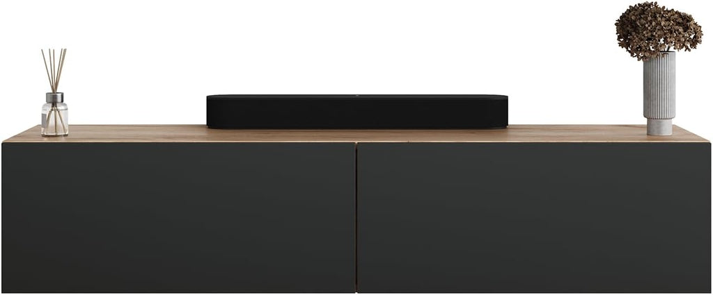 Planetmöbel Garderobe Flur mit Stauraum, Wandgarderobe mit 2 Klappen, Dielenschrank aus Holzwerkstoff Gold Eiche/Anthrazit