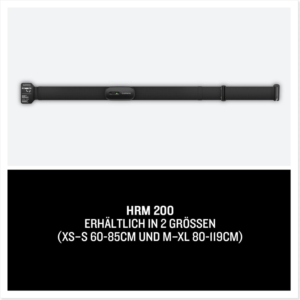 Garmin HRM 200 - Herzfrequenz-Brustgurt zur Messung präziser Herzfrequenz- und HFV-Daten, Batterielaufzeit von bis zu 1 Jahr, waschmaschinenfester Gurt, größenverstellbar, Größe M-XL
