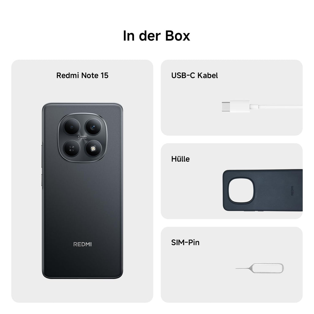 XIAOMI REDMI Note 15 Smartphone 8+256GB, 6000mAh, 108MP Kamera, Schwarz