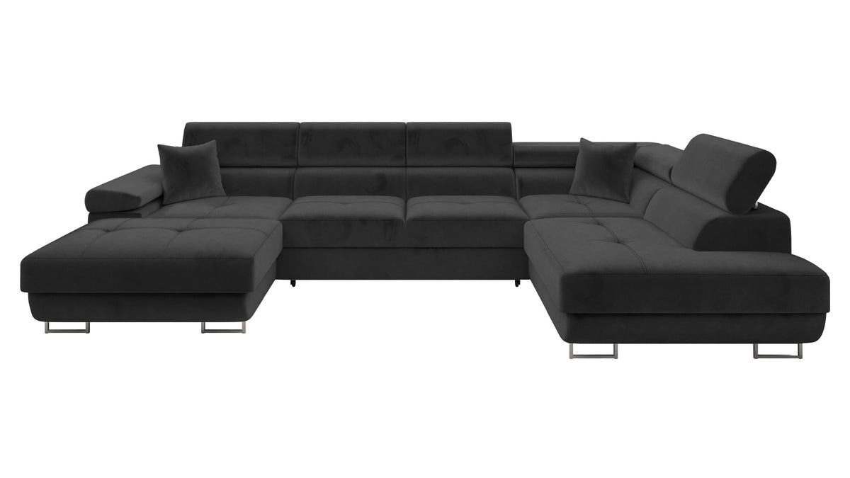 Mirjan24 Torezio Bis Ecksofa U-Form mit Schlaffunktion & Bettkasten, Wohnlandschaft mit verstellbaren Kopfstützen
