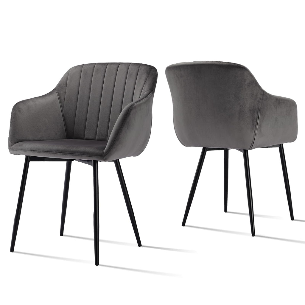 Esszimmerstühle Beige 4er Set mit Armlehnen, Modern Polsterstühle Leinen, Küchenstühle mit Metallgestell für Esszimmer, Wohnzimmer, Küche