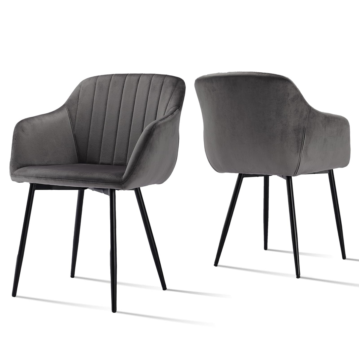Esszimmerstühle Beige 4er Set mit Armlehnen, Modern Polsterstühle Leinen, Küchenstühle mit Metallgestell für Esszimmer, Wohnzimmer, Küche