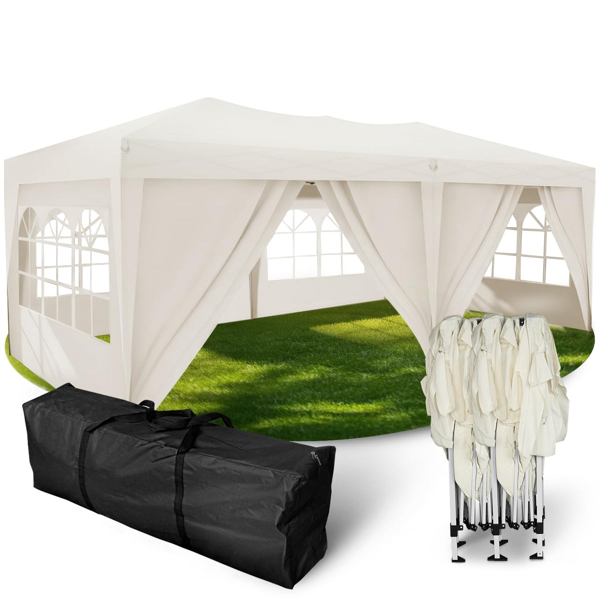 Kronenburg Faltpavillon wasserdicht Dachmaß 3 x 3 m UV Schutz 50+ Pavillon in Champagner mit 4 Seitenteilen