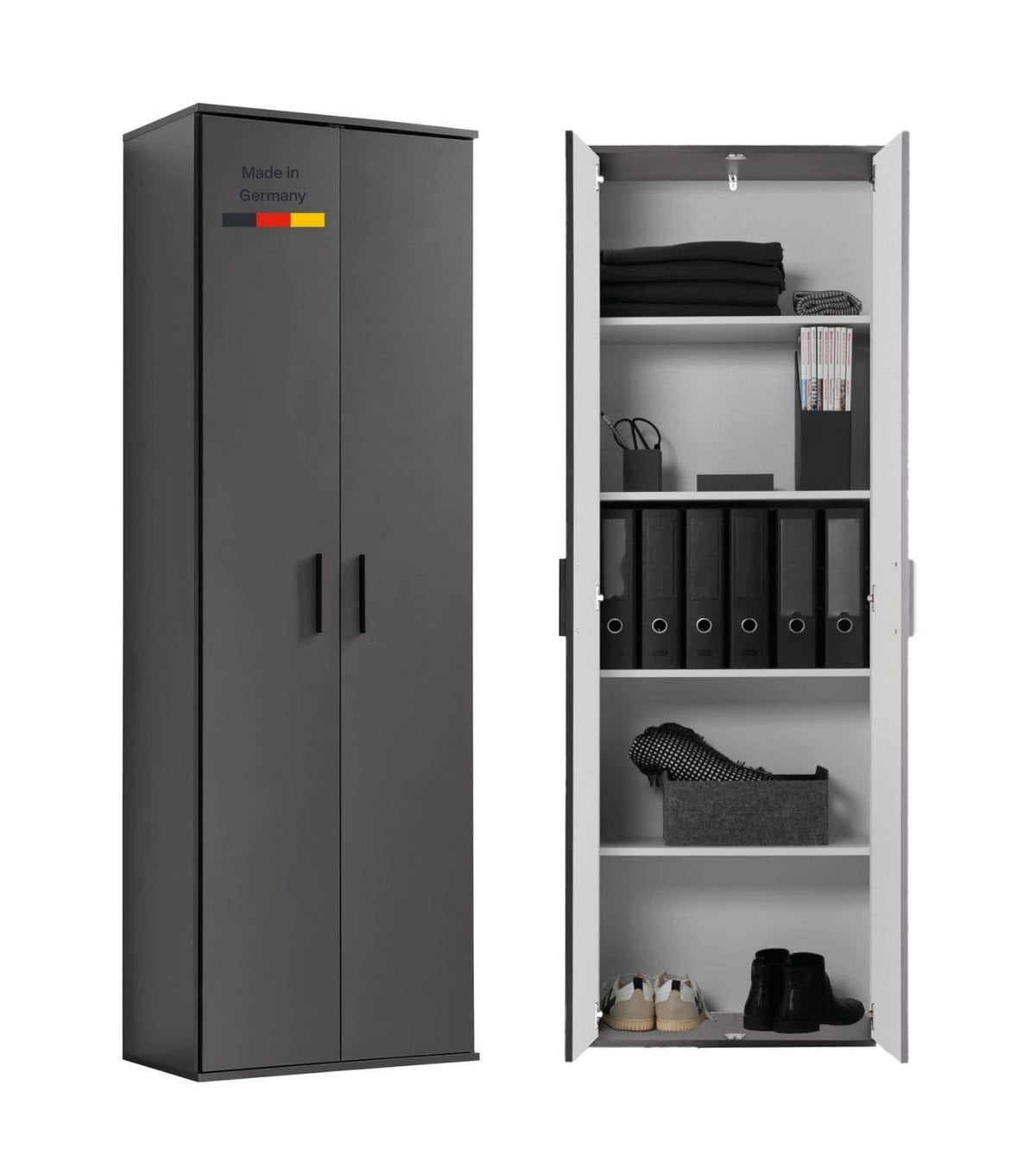 mokebo Mehrzweckschrank Besenschrank (60x180 cm) 'Der Lange' Made in Germany aus Holz auch als Haushaltsschrank Putzschrank Vorratsschrank Flurschrank Weiß