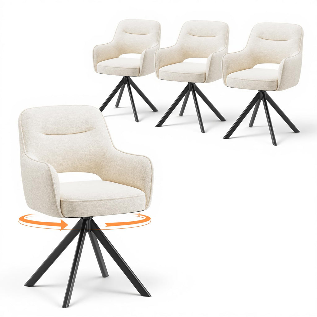 COLAMY Drehstühle für Esszimmer, 2er Set, Drehbare Polsterstühle mit Armlehnen und Rückenlehne, Bequeme Küchenstühle für Wohnzimmer & Essbereich, Beige
