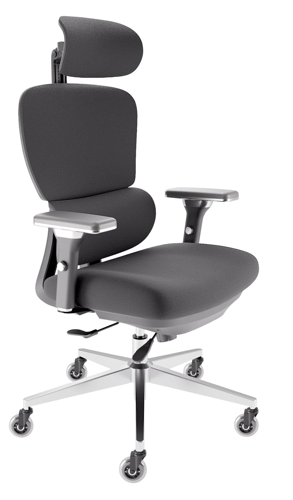 CLOUVOU BrightSeat Ergonomischer Bürostuhl Schwarz bis 150 kg – Schreibtischstuhl mit Kopfstütze, Lendenstütze & 2D Armlehnen