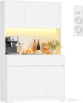 FirFurd Küchenschrank Buffetschrank Weiß 180x100x38,5 cm – Sideboard mit LED, Steckdose, Arbeitsplatte, Türen & Schubladen