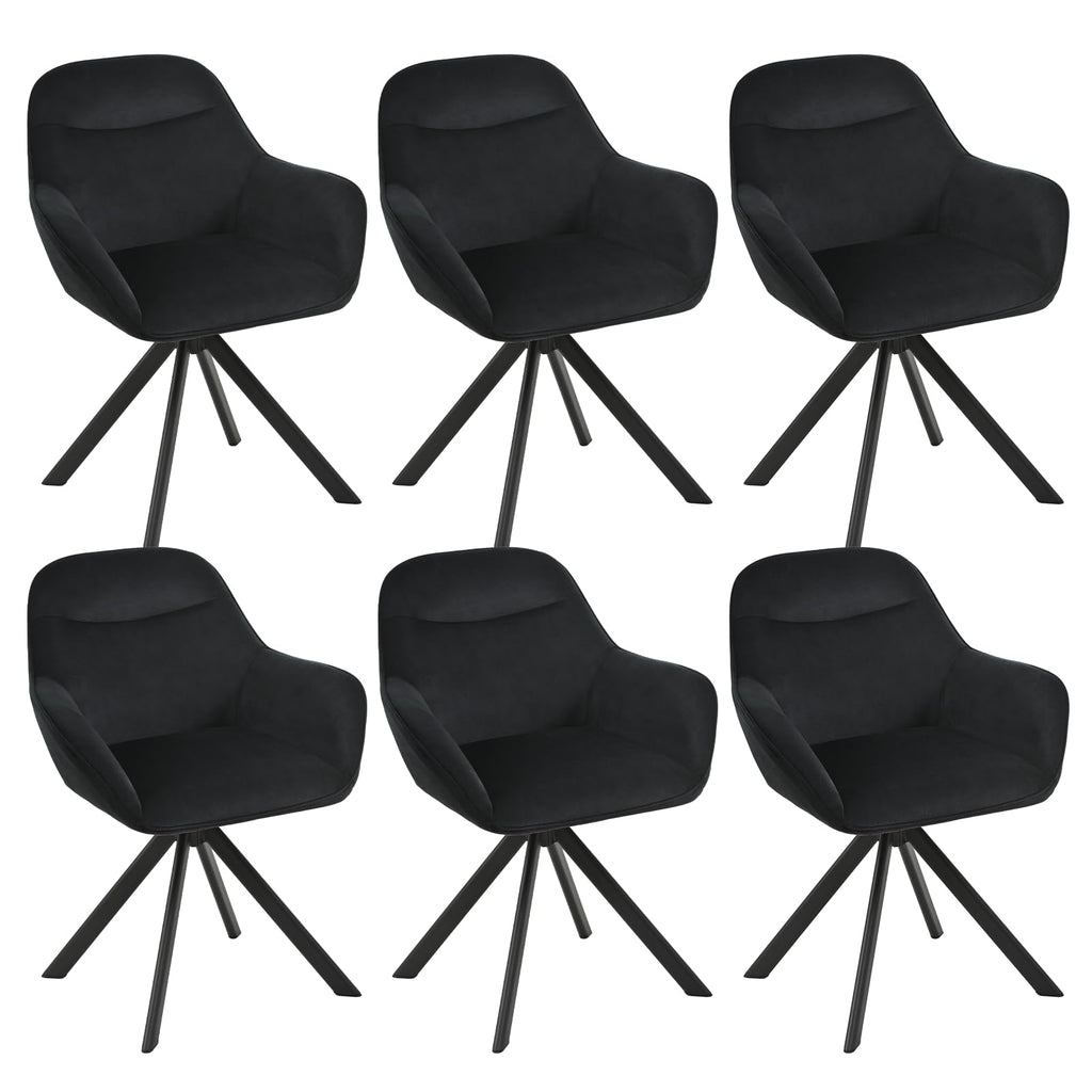 6er Set Esszimmerstühle Drehbar mit Armlehne, 360° Drehstuhl Polsterstuhl Samt Modern Küchenstuhl mit Metallbeine für Esszimmer, Wohnzimmer, Büro, Dunkelgrau