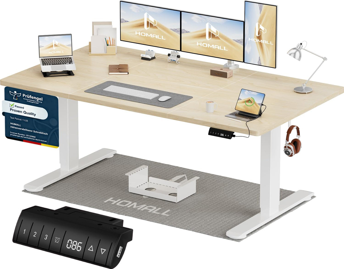 Homall Elektrischer Schreibtisch höhenverstellbar Weiß – Standing Desk mit USB-A, Memory-Funktion & Kabelmanagement