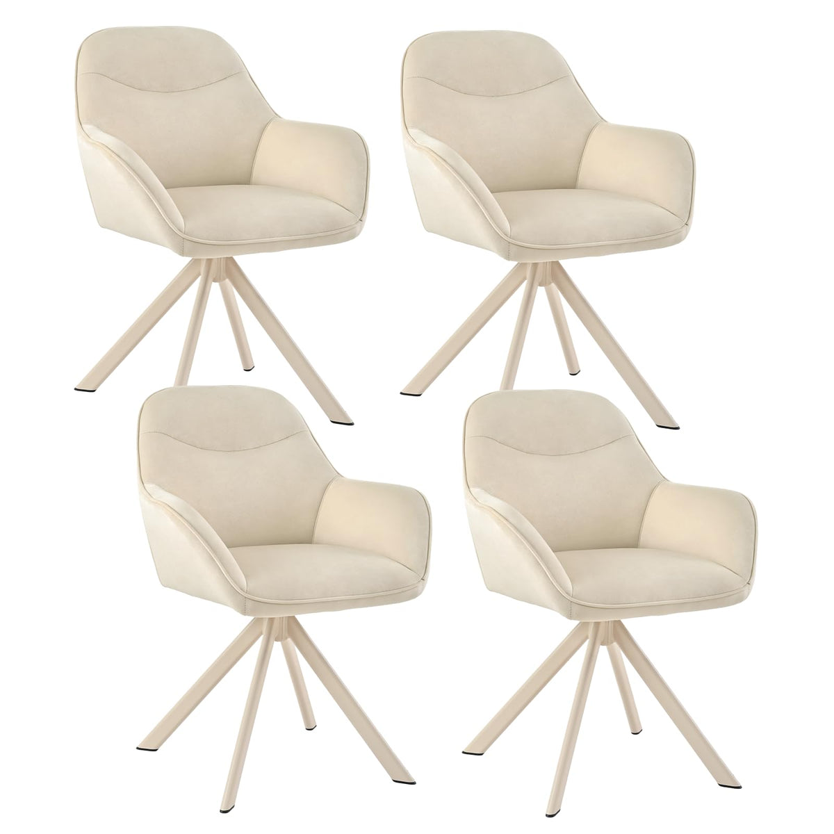 Esszimmerstühle Drehbar 4er Set mit Armlehne, 360° drehbar, Polsterstuhl Leinen, Drehstuhl Esszimmer Beige, Küchenstuhl mit Metallbeine für Esszimmer, Wohnzimmer, Büro