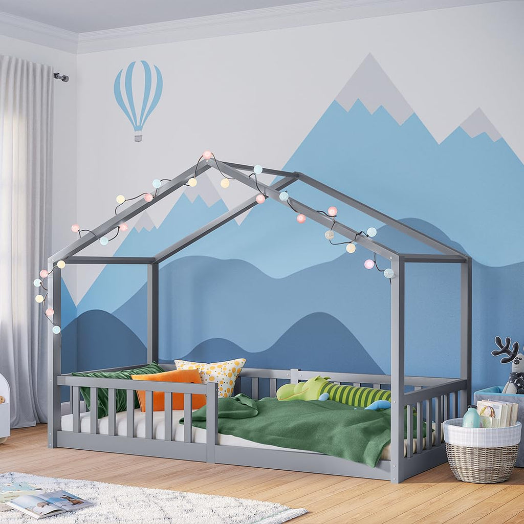 Bellabino Bia Kinderbett 120x200 cm, Bodenbett, Weiß, mit Rausfallschutz