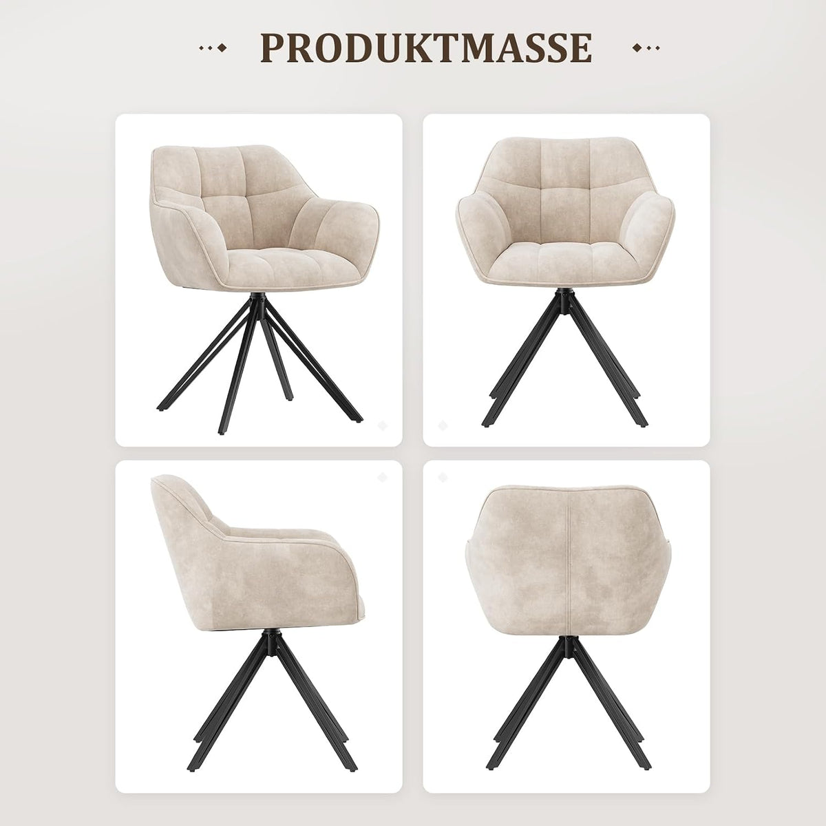 COLAMY Drehstühle für Esszimmer, 2er Set, Drehbare Polsterstühle mit Armlehnen und Rückenlehne, Bequeme Küchenstühle für Wohnzimmer & Essbereich, Beige