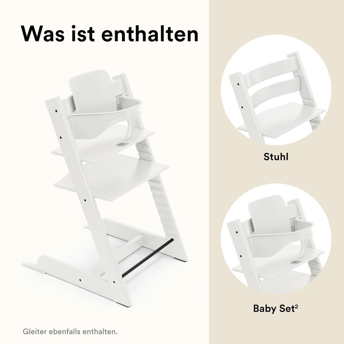 Stokke Tripp Trapp Hochstuhl Weiß mit Baby Set2, mitwachsender Kinderhochstuhl aus Buchenholz, verstellbar