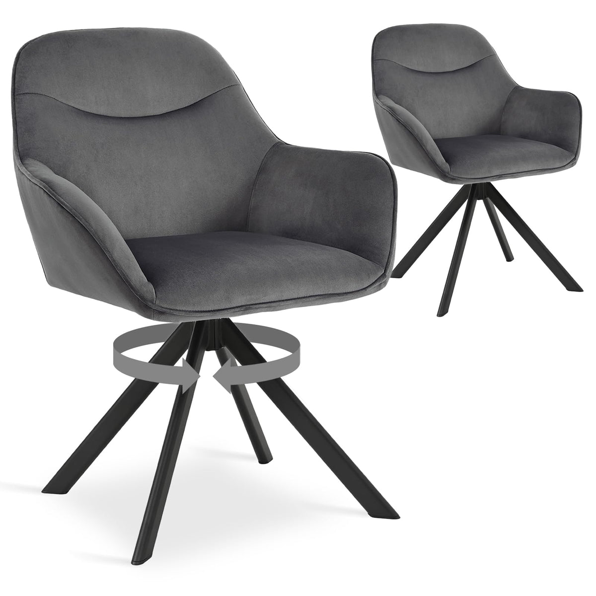 Esszimmerstühle Drehbar 4er Set mit Armlehne, 360° drehbar, Polsterstuhl Leinen, Drehstuhl Esszimmer Beige, Küchenstuhl mit Metallbeine für Esszimmer, Wohnzimmer, Büro