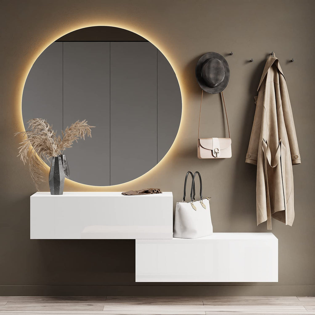 Planetmöbel Garderobe Flur mit Stauraum, Wandgarderobe mit 2 Klappen, Dielenschrank aus Holzwerkstoff Gold Eiche/Anthrazit