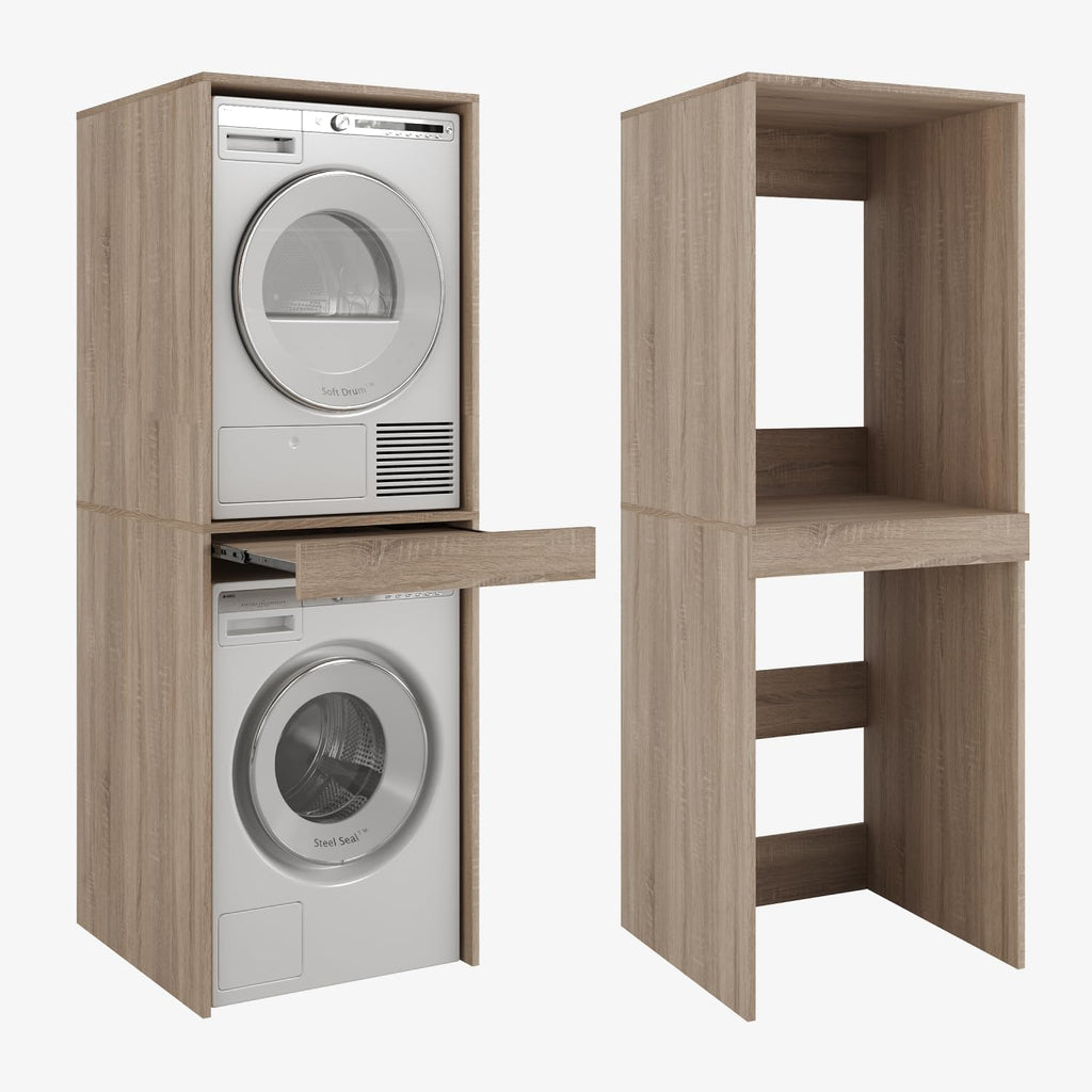 PLATAN ROOM Hochschrank Badschrank Waschmaschine Trockner Schrank Waschmaschinenschrank für Waschmaschine & Wäschetrockner Überbauschrank 187 x 65 x 66 cm Badregal (Weiß, 66 cm breit)