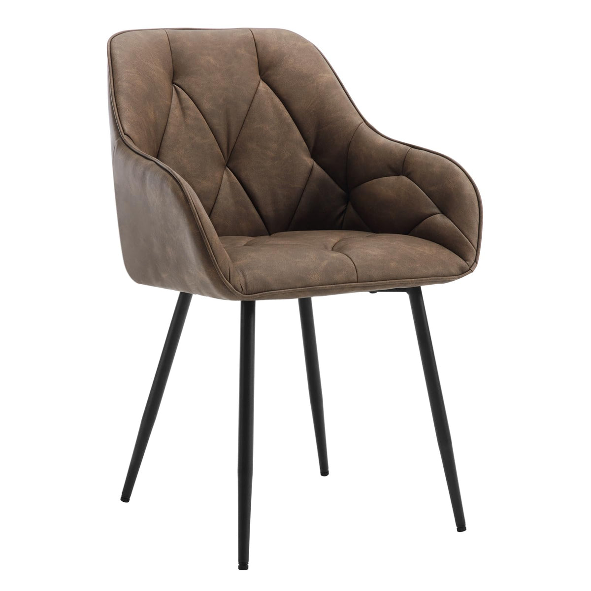 WOLTU Esszimmerstühle 4er Set, für Esszimmer Wohnzimmer, ergonomische Küchenstühle gepolstert mit Armlehnen, Metallbeinen, Sitzfläche aus Vintage-Kunstleder,Dunkelbraun