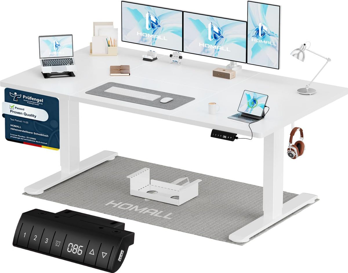 Homall Elektrischer Schreibtisch höhenverstellbar Weiß – Standing Desk mit USB-A, Memory-Funktion & Kabelmanagement