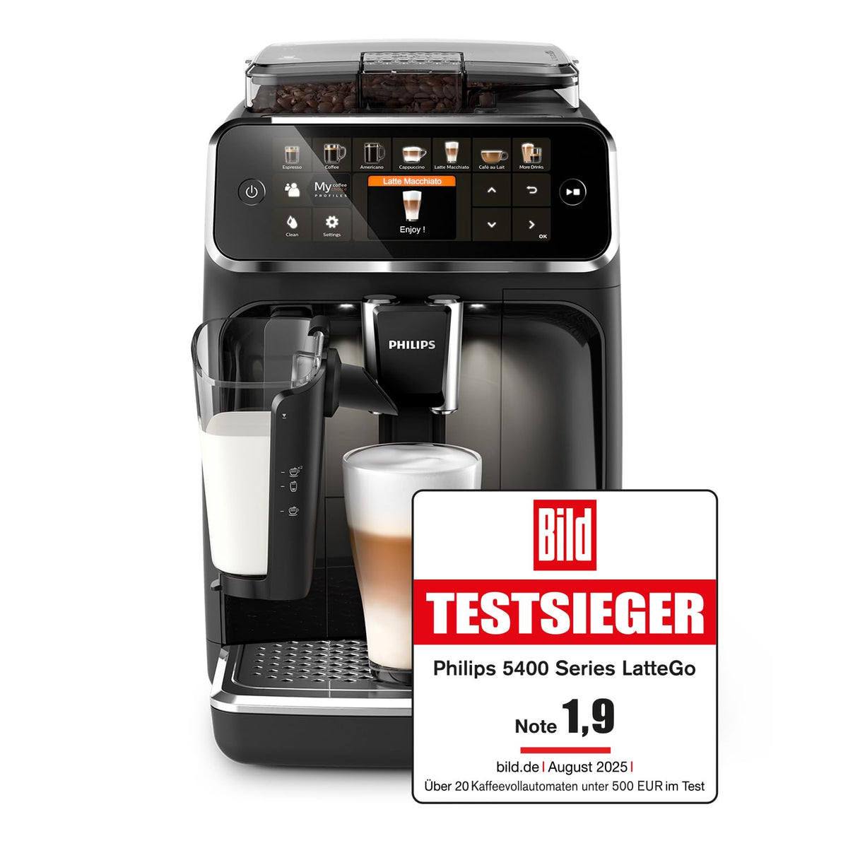PHILIPS Kaffeevollautomat LatteGo 5400 Serie, Schwarz, 12 Spezialitäten