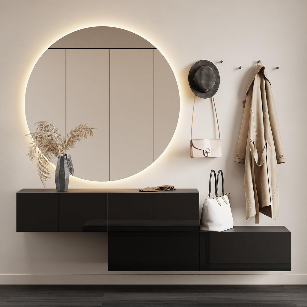 Planetmöbel Garderobe Flur mit Stauraum, Wandgarderobe mit 2 Klappen, Dielenschrank aus Holzwerkstoff Gold Eiche/Anthrazit