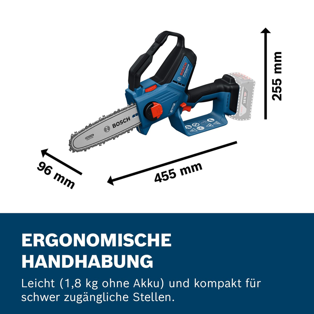 Bosch Professional 18V System Astsäge GKE 18V-20 (bis zu 350 Schnitte pro Akku-Ladung, Schneiden bis 18 cm, bürstenloser Motor, inkl. Schwertschutz 20 cm)