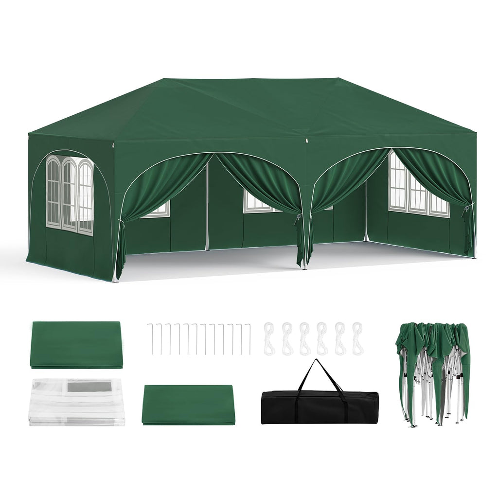 WOLTU Faltpavillon 3x6m Pop up mit 6 Seitenwänden Pavillon Partyzelt Grau