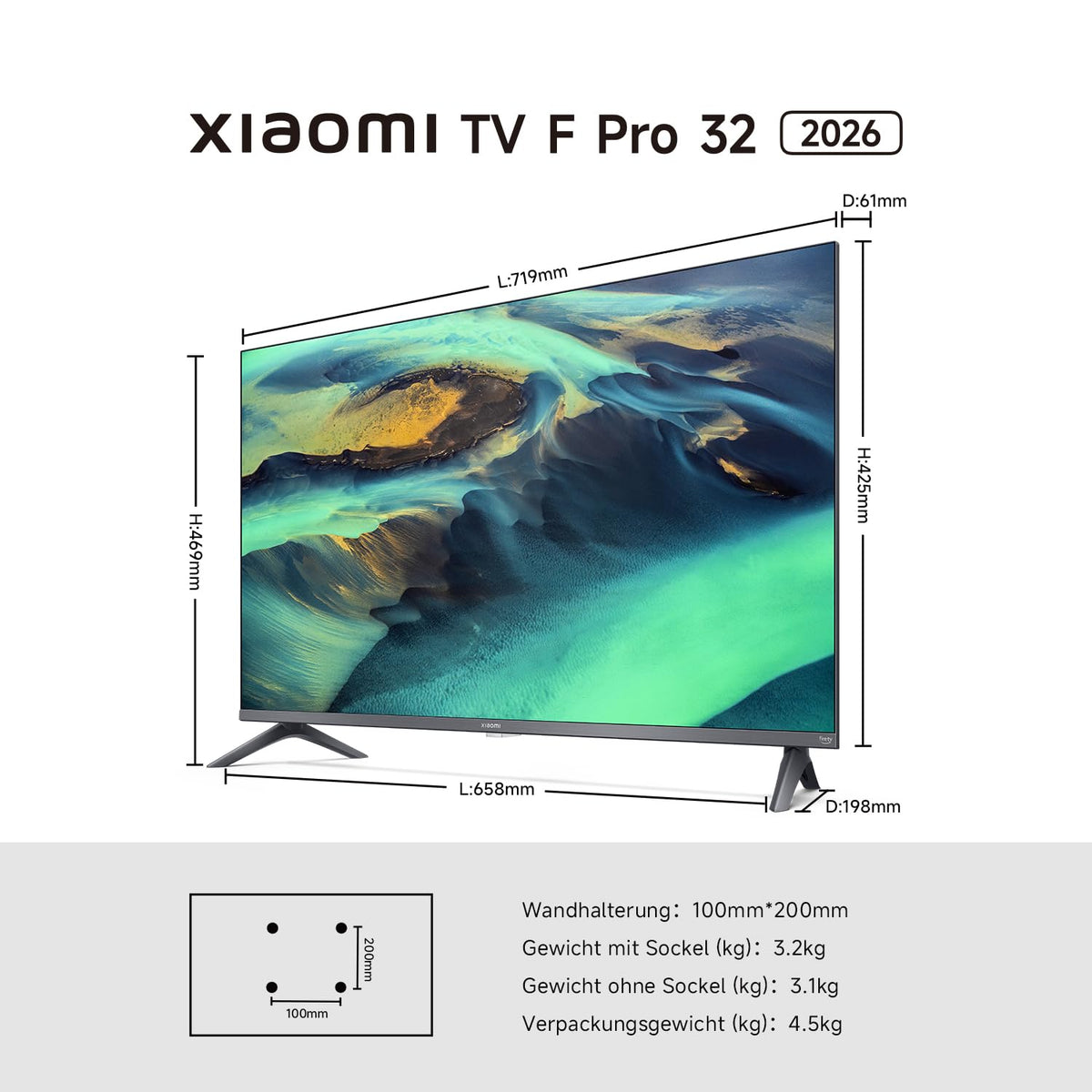 Xiaomi TV F Pro 32 32" QLED Smart TV Fire OS7 Triple Tuner DVB-C/S/S2/T/T2