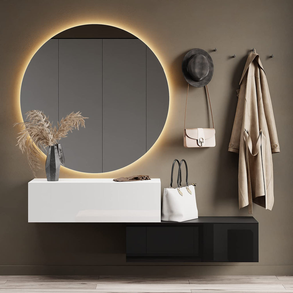Planetmöbel Garderobe Flur mit Stauraum, Wandgarderobe mit 2 Klappen, Dielenschrank aus Holzwerkstoff Gold Eiche/Anthrazit
