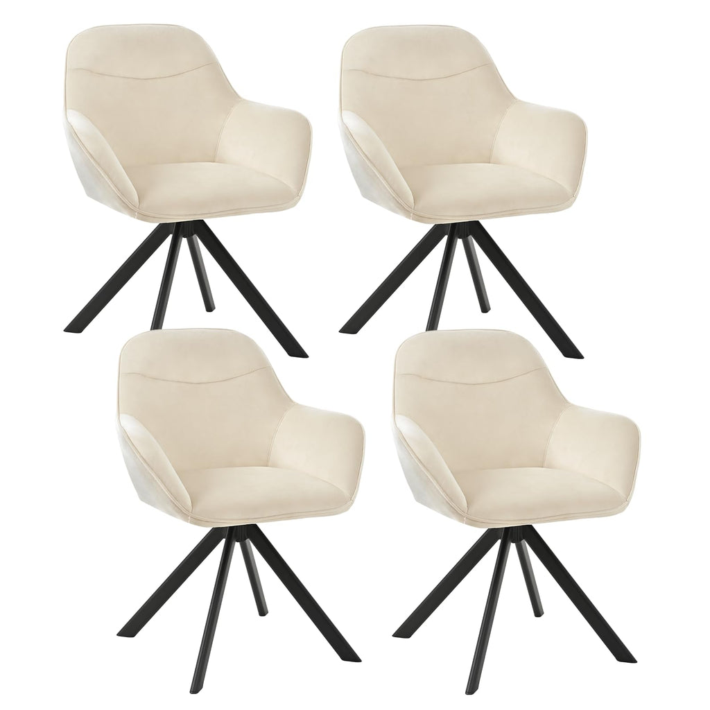 Esszimmerstühle Drehbar 4er Set mit Armlehne, 360° drehbar, Polsterstuhl Leinen, Drehstuhl Esszimmer Beige, Küchenstuhl mit Metallbeine für Esszimmer, Wohnzimmer, Büro