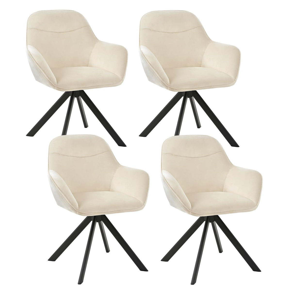 Esszimmerstühle Drehbar 4er Set mit Armlehne, 360° drehbar, Polsterstuhl Leinen, Drehstuhl Esszimmer Beige, Küchenstuhl mit Metallbeine für Esszimmer, Wohnzimmer, Büro