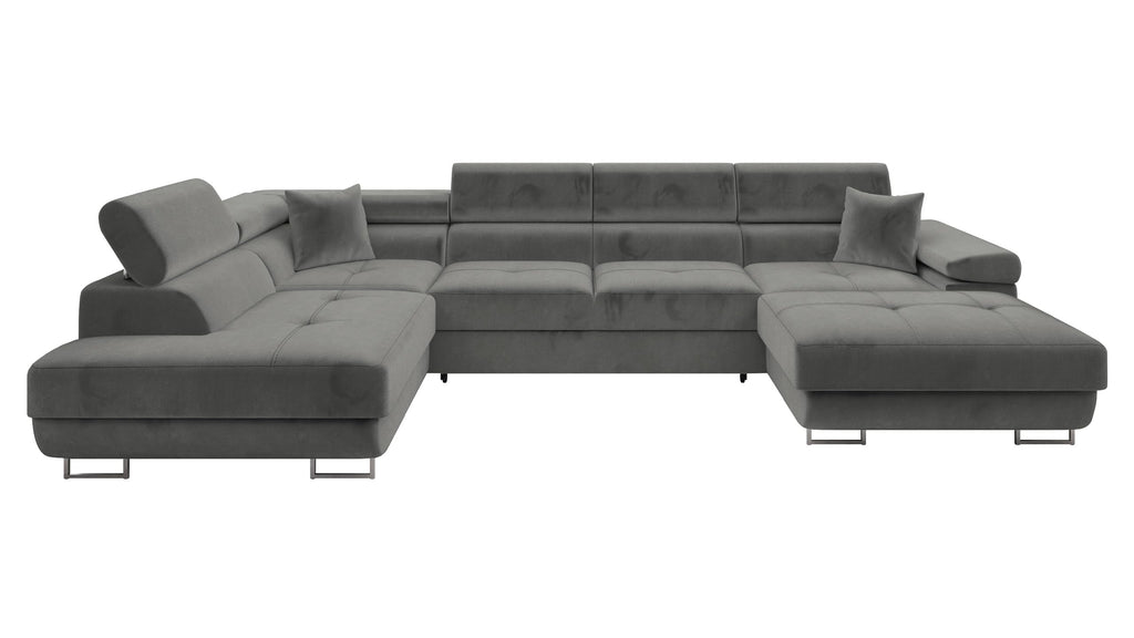 Mirjan24 Torezio Bis Ecksofa U-Form mit Schlaffunktion & Bettkasten, Wohnlandschaft mit verstellbaren Kopfstützen