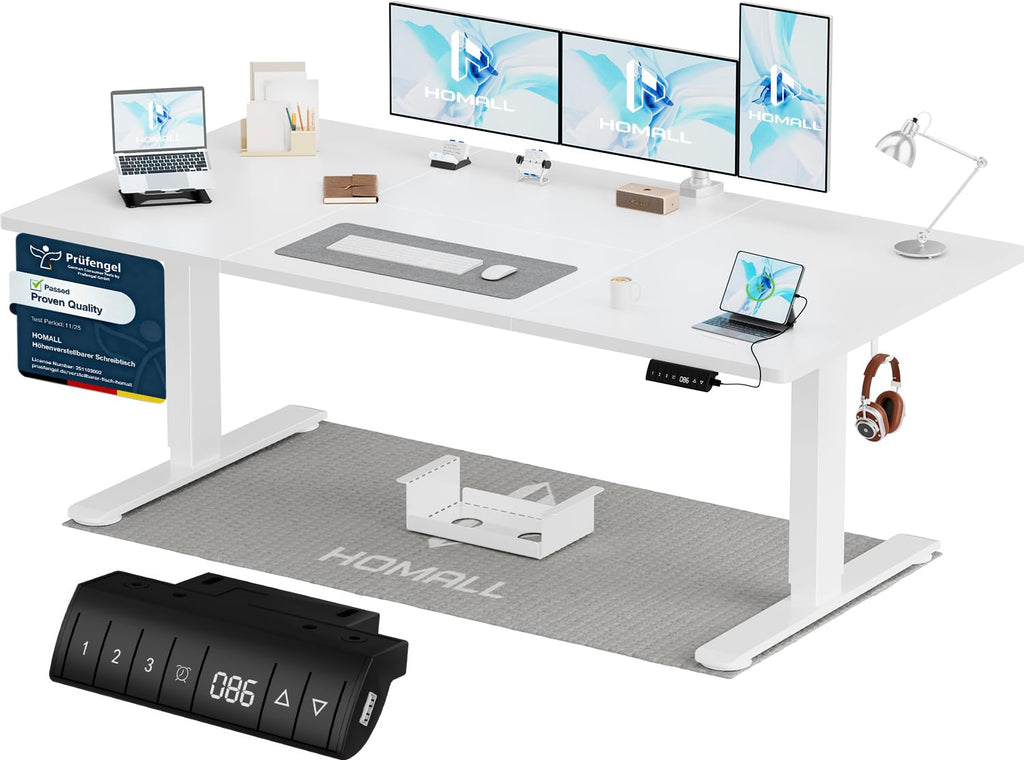 Homall Elektrischer Schreibtisch höhenverstellbar Weiß – Standing Desk mit USB-A, Memory-Funktion & Kabelmanagement
