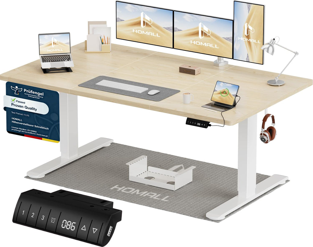 Homall Elektrischer Schreibtisch höhenverstellbar Weiß – Standing Desk mit USB-A, Memory-Funktion & Kabelmanagement