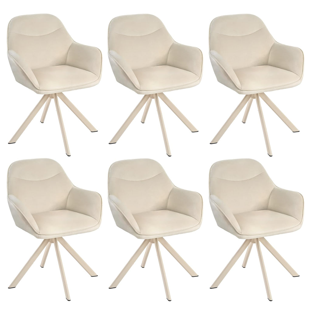6er Set Esszimmerstühle Drehbar mit Armlehne, 360° Drehstuhl Polsterstuhl Samt Modern Küchenstuhl mit Metallbeine für Esszimmer, Wohnzimmer, Büro, Dunkelgrau