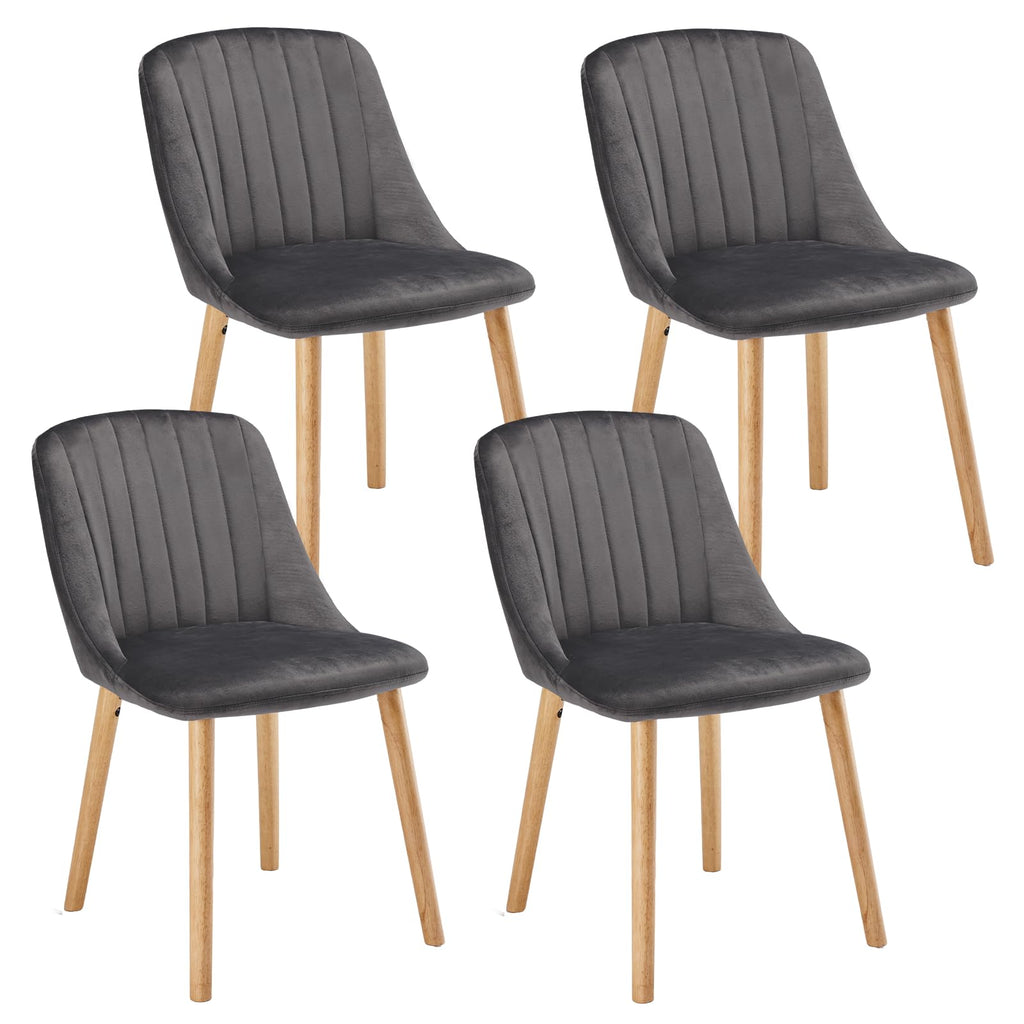 Esszimmerstühle Beige 4er Set Holzbeine Polsterstuhl Küchenstuhl aus Polyester Stühle Esszimmer Wohnzimmerstuhl für Esszimmer Küche Büro