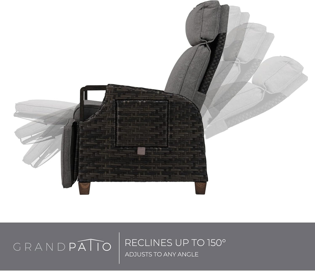Grand patio Relaxliege Rattan Braun/Dunkelgrau, verstellbarer Liegesessel mit Sitzkissen & Beistelltisch, Garten & Terrasse