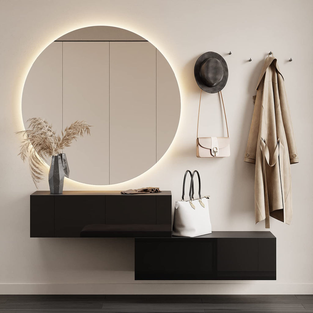 Planetmöbel Garderobe Flur mit Stauraum, Wandgarderobe mit 2 Klappen, Dielenschrank aus Holzwerkstoff Gold Eiche/Anthrazit