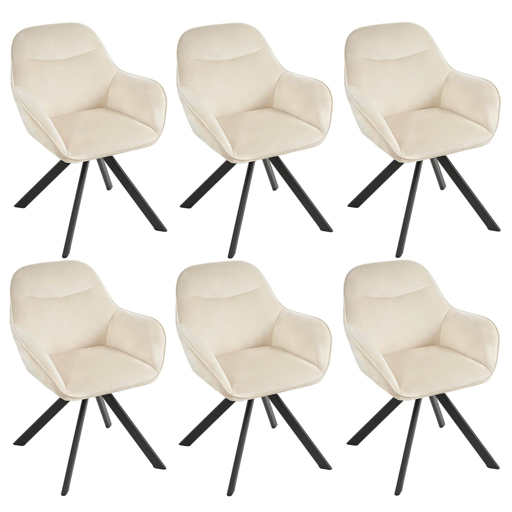 Esszimmerstühle Drehbar 4er Set mit Armlehne, 360° drehbar, Polsterstuhl Leinen, Drehstuhl Esszimmer Beige, Küchenstuhl mit Metallbeine für Esszimmer, Wohnzimmer, Büro