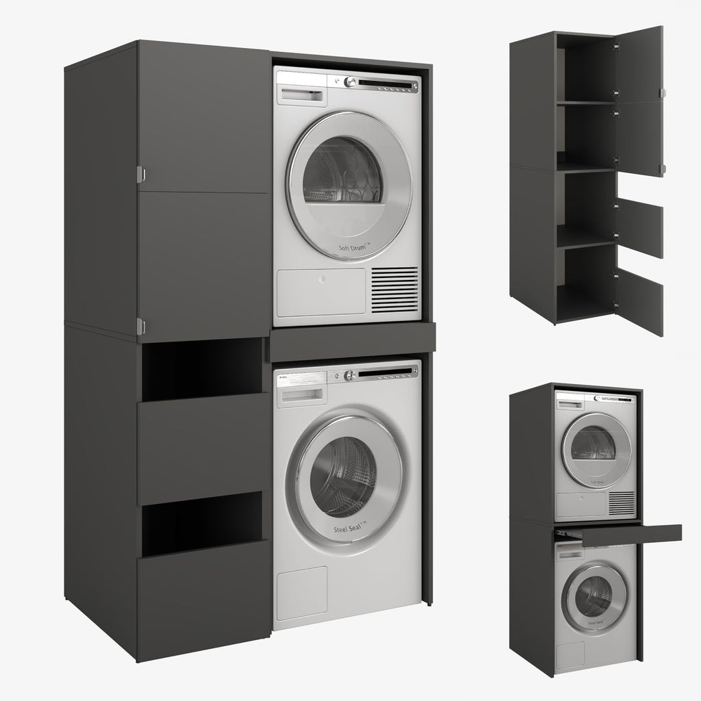 PLATAN ROOM Hochschrank Badschrank Waschmaschine Trockner Schrank Waschmaschinenschrank für Waschmaschine & Wäschetrockner Überbauschrank 187 x 65 x 66 cm Badregal (Weiß, 66 cm breit)