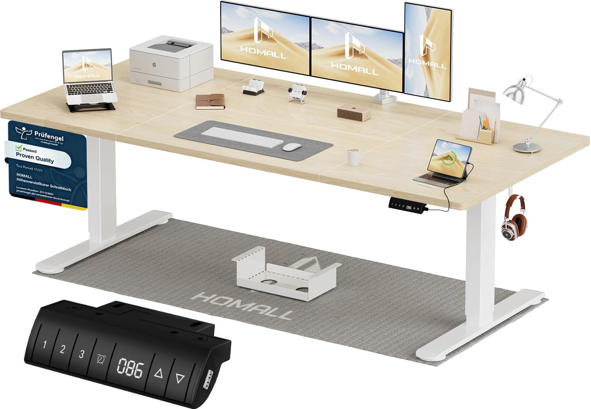 Homall Elektrischer Schreibtisch höhenverstellbar Weiß – Standing Desk mit USB-A, Memory-Funktion & Kabelmanagement