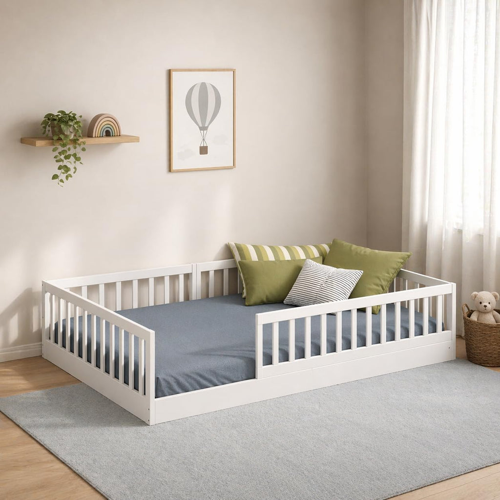 CADANI TIMI XL Bodenbett 140x200 Weiß, Rausfallschutz abnehmbar, bis 200 kg