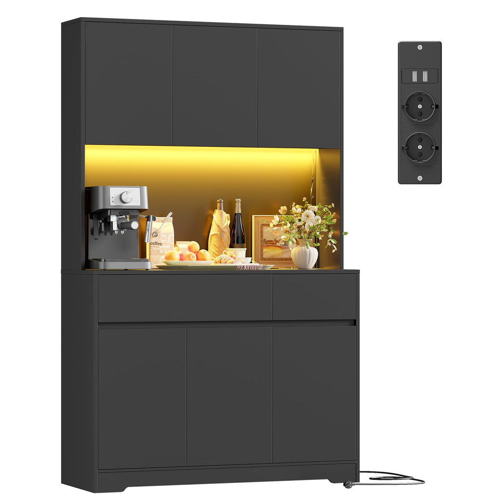 FirFurd Küchenschrank Buffetschrank Weiß 180x100x38,5 cm – Sideboard mit LED, Steckdose, Arbeitsplatte, Türen & Schubladen