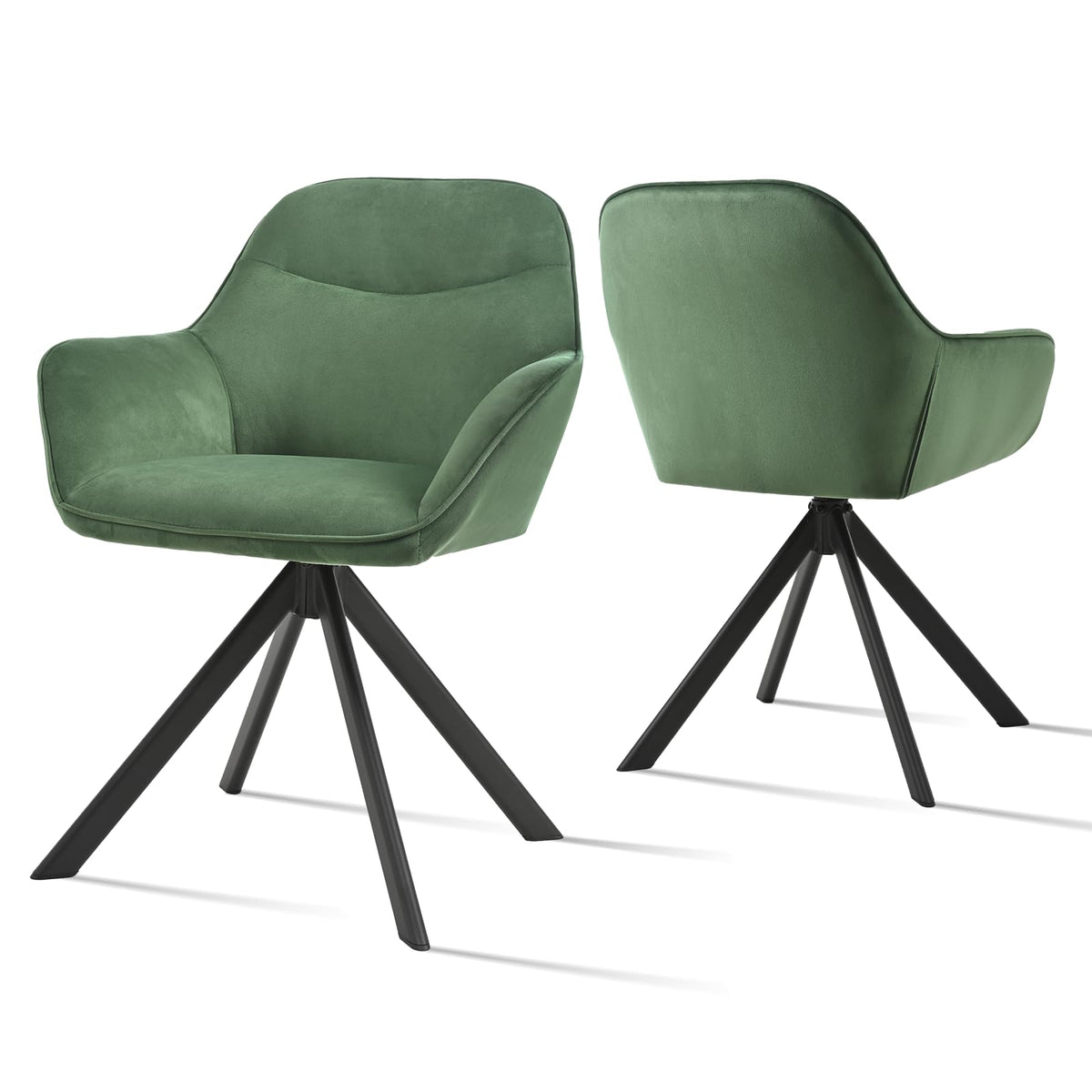 6er Set Esszimmerstühle Drehbar mit Armlehne, 360° Drehstuhl Polsterstuhl Samt Modern Küchenstuhl mit Metallbeine für Esszimmer, Wohnzimmer, Büro, Dunkelgrau