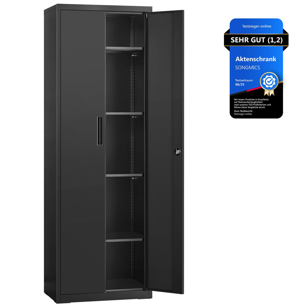 SONGMICS Aktenschrank, Doppeltüren, Schloss, 5 Ebenen, 80 x 40 x 180 cm
