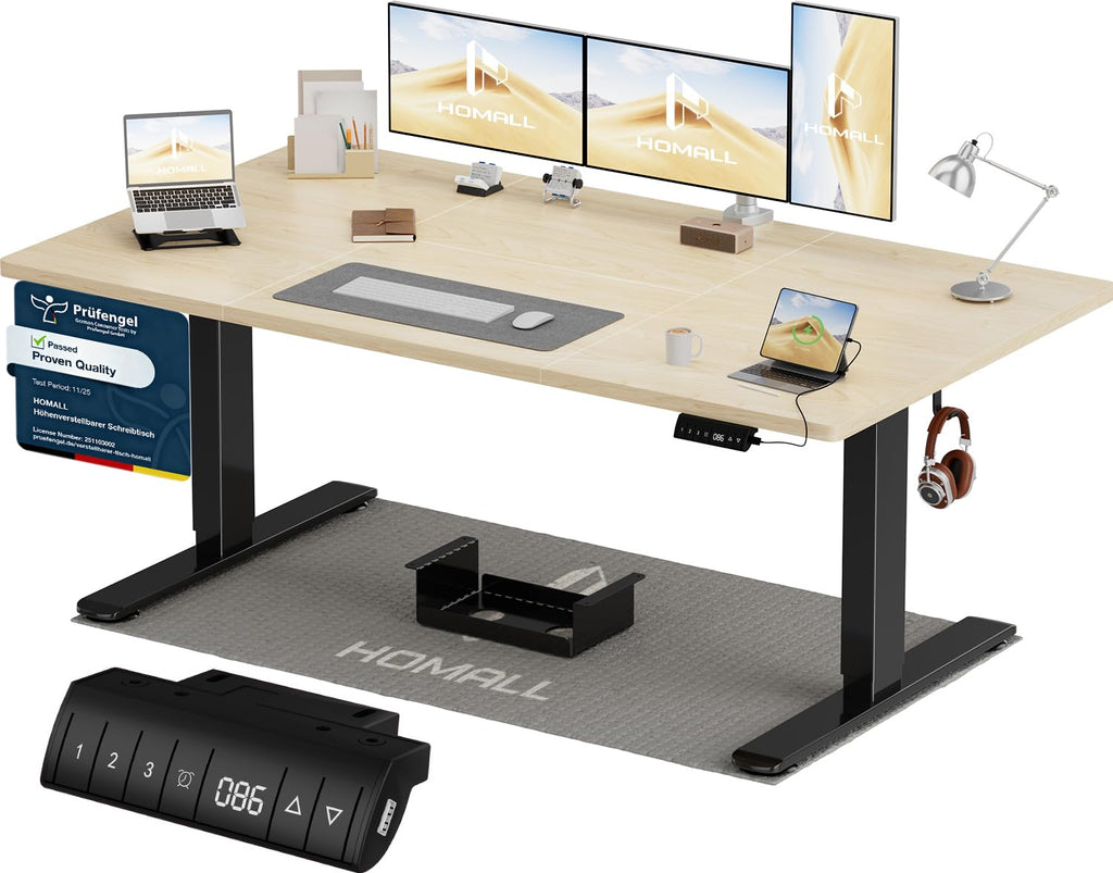 Homall Elektrischer Schreibtisch höhenverstellbar Weiß – Standing Desk mit USB-A, Memory-Funktion & Kabelmanagement