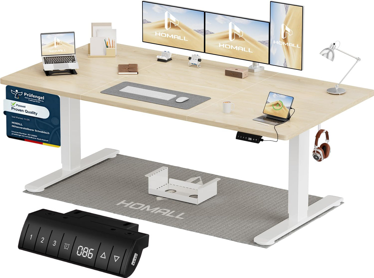 Homall Elektrischer Schreibtisch höhenverstellbar Weiß – Standing Desk mit USB-A, Memory-Funktion & Kabelmanagement