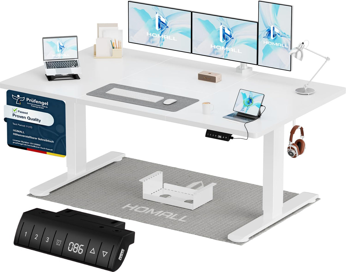 Homall Elektrischer Schreibtisch höhenverstellbar Weiß – Standing Desk mit USB-A, Memory-Funktion & Kabelmanagement
