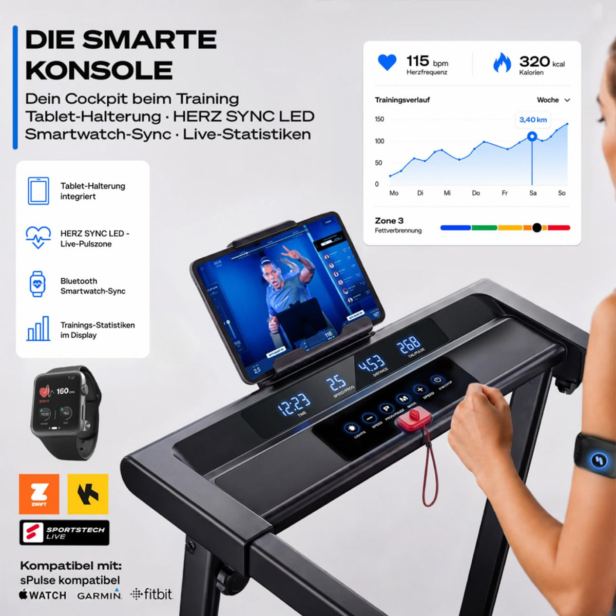 Sportstech, Laufband für Zuhause klappbar, bis 12 km/h, 9% Steigung