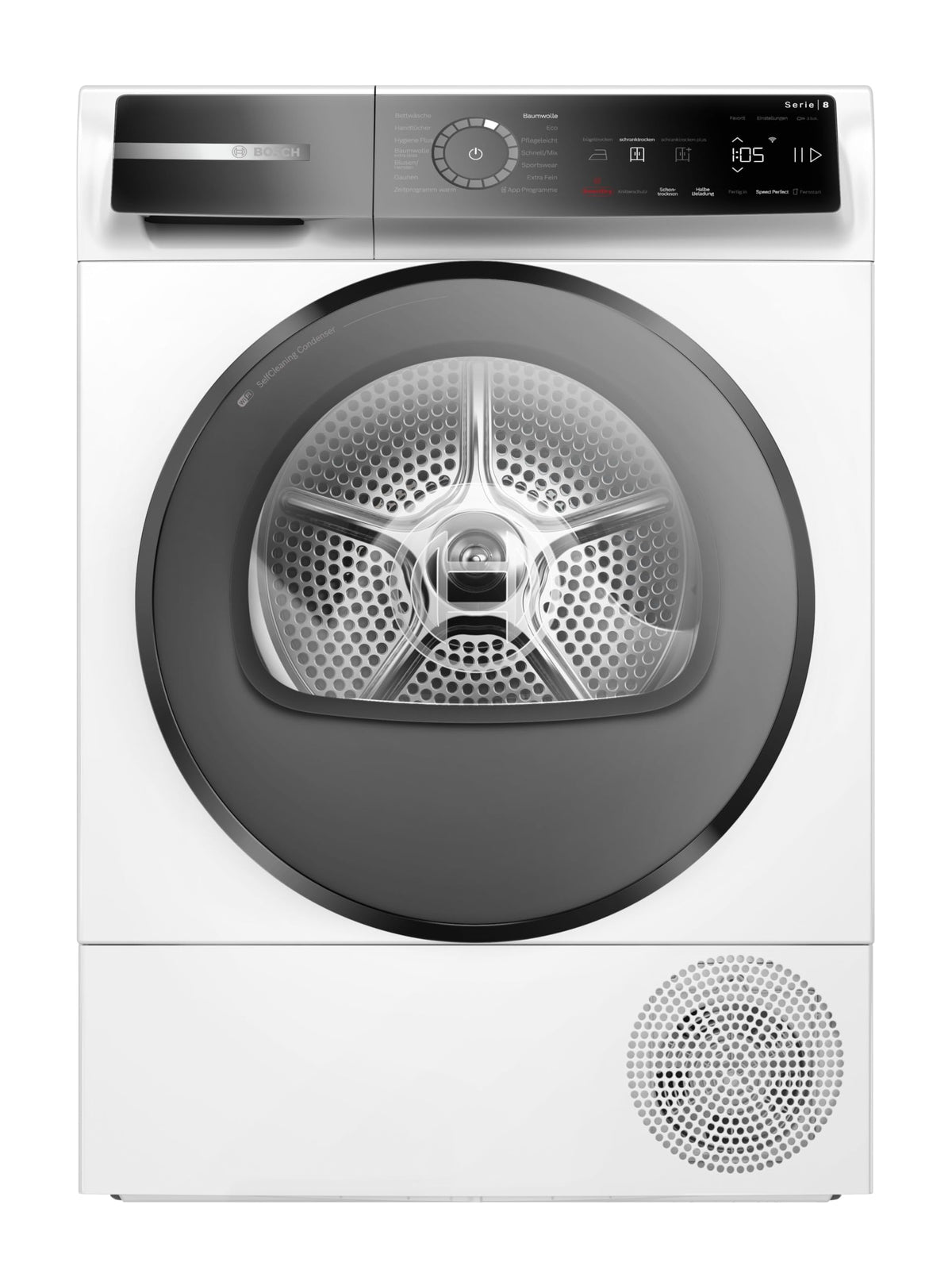 Bosch WQG235D00, Stiftung Warentest GUT (2,2)*, Serie 6, Wärmepumpentrockner 8 kg, Schneller getrocknete Wäsche, Auto Dry, Option Halbe Beladung, Sensitive Drying-System, Selbstreinigender Kondensator