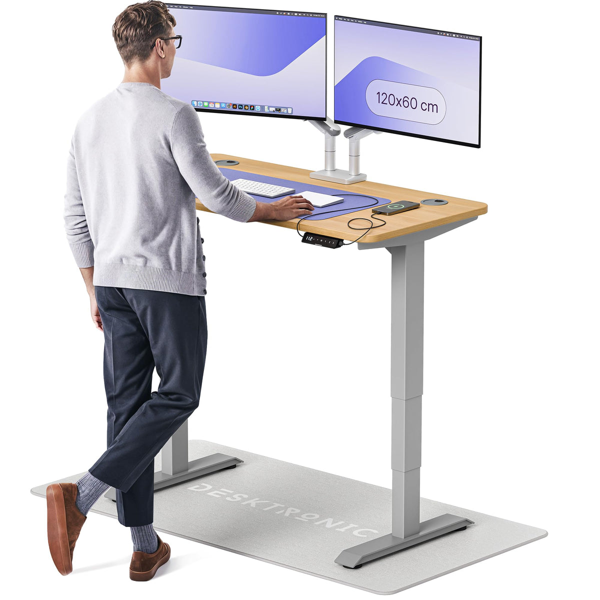 Desktronic HomePro Schreibtisch elektrisch höhenverstellbar, Steh-Sitz Schreibtisch mit Dual Motor, Touchscreen & USB-A/USB-C